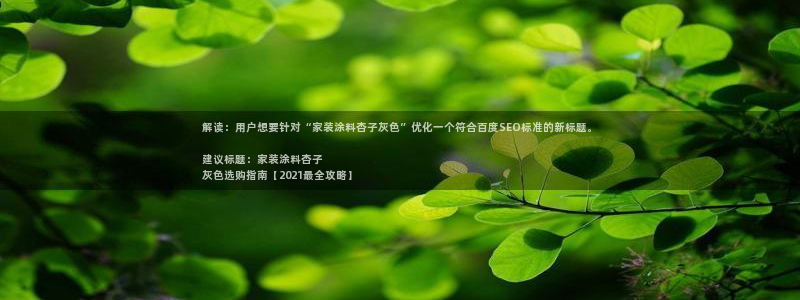和记官方网站：解读：用户想要针对“家装涂料杏子灰色”优化一个符合百度SEO标准的新标题。

建议标题：家装涂料杏子灰色选购指南【2021最全攻略】